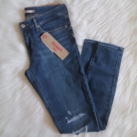NWT Levi's Jeans Skinny Distressed Blue Mid Rise Size 28 - Picture 1 of 7